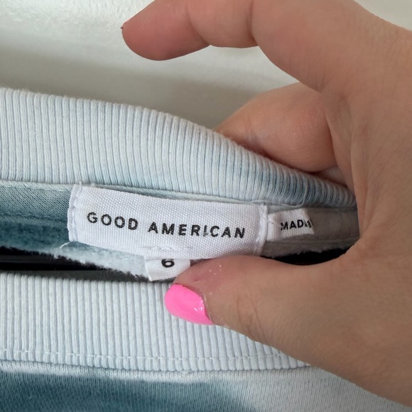 Good American Tie Dye Boyfriend Crewneck Sweatshirt Blue White Size 6 (3XL) - Picture 3 of 4